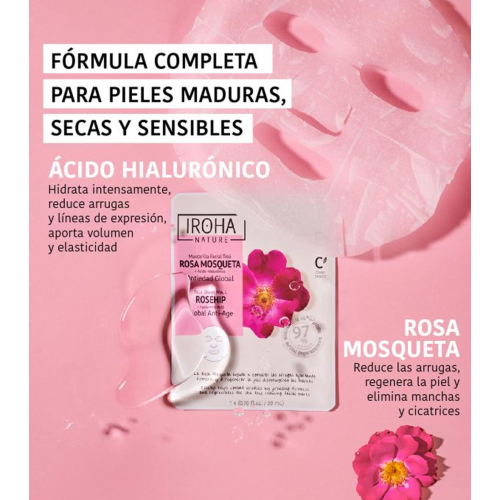 Iroha Nature - Máscara facial de tecido antienvelhecimento global - Rosa Mosqueta