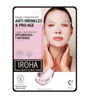 Iroha Nature - Máscara Antirrugas e Antienvelhecimento para Rosto e Pescoço - Colágeno + Ácido Hialurônico