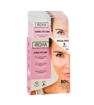 Iroha Nature - Pacote de adesivos antirrugas, anti-inchaços e iluminadores Global Eye Care - Niacinamida, cafeína e peptídeos