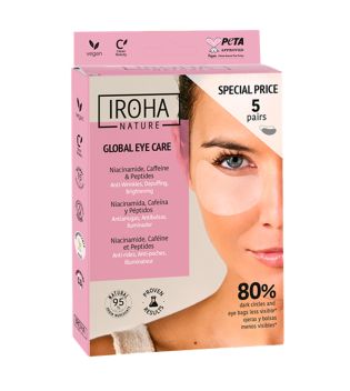 Iroha Nature - Pacote de adesivos antirrugas, anti-inchaços e iluminadores Global Eye Care - Niacinamida, cafeína e peptídeos