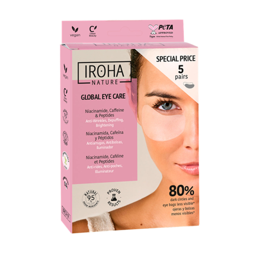 Iroha Nature - Pacote de adesivos antirrugas, anti-inchaços e iluminadores Global Eye Care - Niacinamida, cafeína e peptídeos