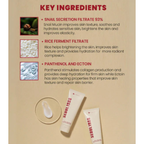 K-Secret - *Seoul 1988* - Creme Facial Snail Mucin 93% + Rice