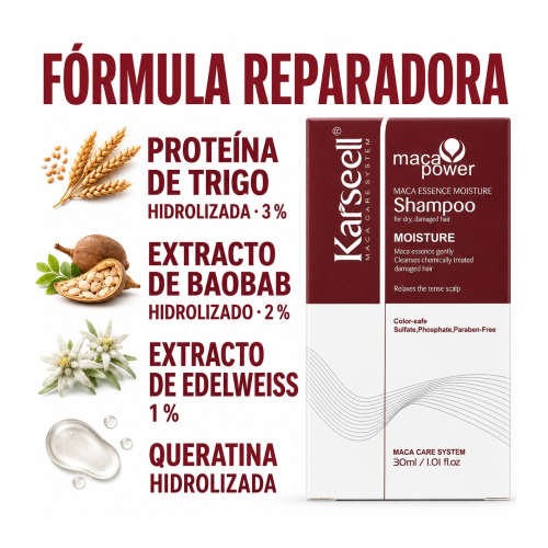 Karseell - *Maca Power* - Champô para cabelo danificado - Tamanho mini