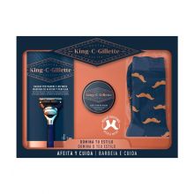 King C. Gillette - Conjunto para presente com lâmina de barbear + bálsamo macio para barba + meias