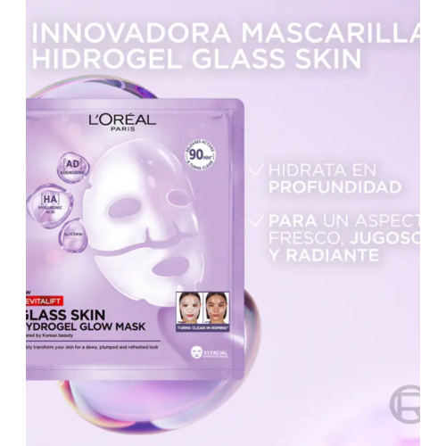 Loreal Paris - Máscara Facial Iluminadora de Hidrogel Revitalift Glass Skin