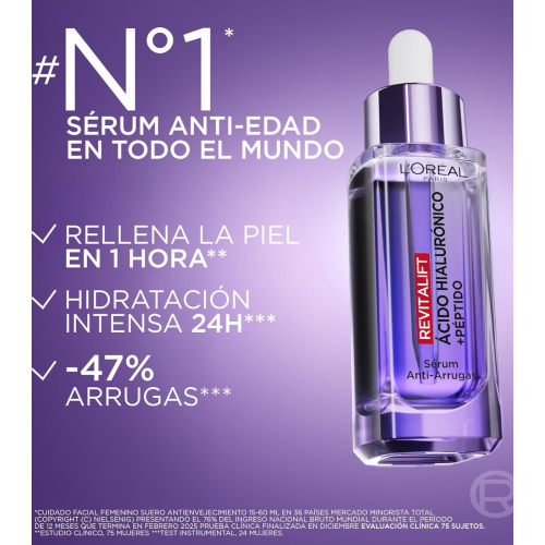 Loreal Paris - Sérum antirrugas com ácido hialurônico + peptídeos Revitalift Filler