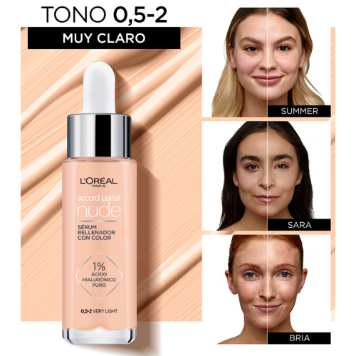 Loreal Paris - Soro de enchimento tingido Accord Parfait Nude - 0,5-2: Very Light