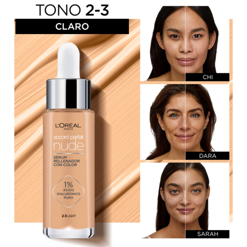 Loreal Paris - Soro de enchimento tingido Accord Parfait Nude - 2-3: Light