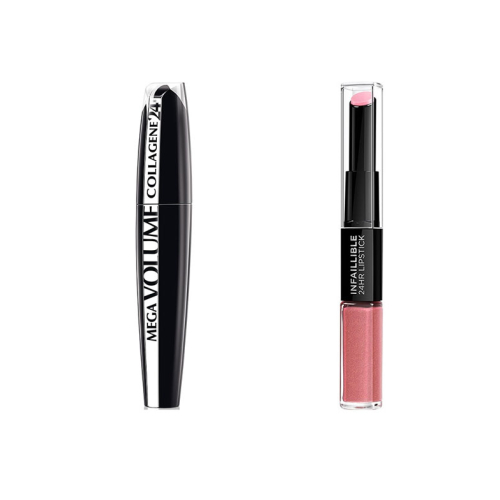 Loreal Paris - Conjunto Passarela - Máscara de Colágeno Mega Volume + Batom Líquido Infaillible 24H 100: Timeless Rose