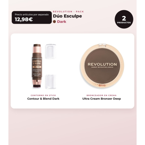 Makeup Revolution - Stick de Contorno Reloaded Contour & Blend - Dark + Bronzador em creme Ultra Cream Bronzer - Deep