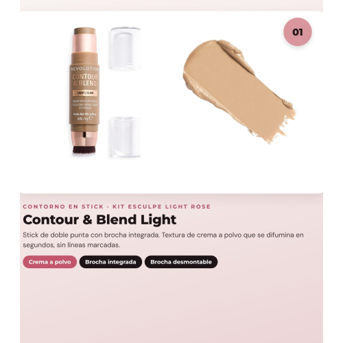 Makeup Revolution - Set de Contorno em stick Reloaded Contour & Blend - Light + Iluminador Jelly Glass Halo - Rose Glow + Pincel para iluminador Soft Focus Create - R6