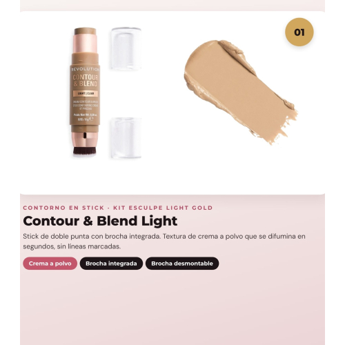 Makeup Revolution - Set de Contorno em stick Reloaded Contour & Blend - Light + Iluminador Jelly Glass Halo - Golden Glow + Pincel para iluminador Soft Focus Create - R6