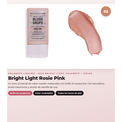 Makeup Revolution - Set de Gotas Bronzeadoras Bright Light - Scorched Light/ Med + Colorete Líquido Bright Light - Rosie Pink
