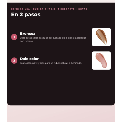 Makeup Revolution - Set de Gotas Bronzeadoras Bright Light - Scorched Light/ Med + Colorete Líquido Bright Light - Rosie Pink