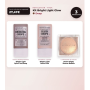 Makeup Revolution - Set de Gotas bronzeadoras Bright Light - Spice Tan/Deep + Colorete líquido Bright Light - Rosie Pink + Iluminador em pó Beam Bright - Bronze Baddie