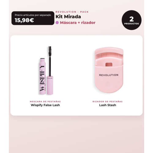 Makeup Revolution - Set de Máscara de Pestanas Wispify False Lash + Rizador de Pestanas Lash Stash