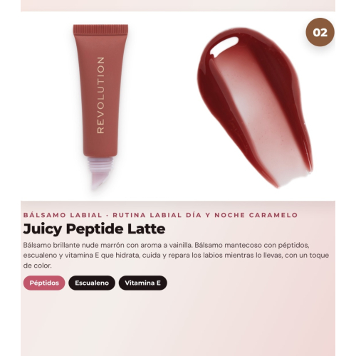 Makeup Revolution - Conjunto de Máscara labial Juicy Peptide Pudding - Butterscotch Brown + Bálsamo labial Juicy Peptide - Latte + Óleo para lábios Glaze Oil - Lust Clear