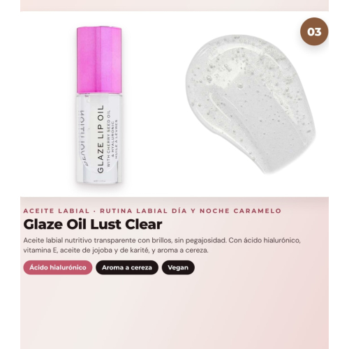 Makeup Revolution - Conjunto de Máscara labial Juicy Peptide Pudding - Butterscotch Brown + Bálsamo labial Juicy Peptide - Latte + Óleo para lábios Glaze Oil - Lust Clear
