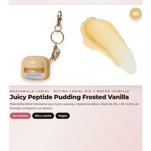 Makeup Revolution - Set de Máscara labial Juicy Peptide Pudding - Frosted Vanilla + Bálsamo labial Juicy Peptide - Clear Ice + Óleo labial Pout Lip Charm - Lychee Clear Blue