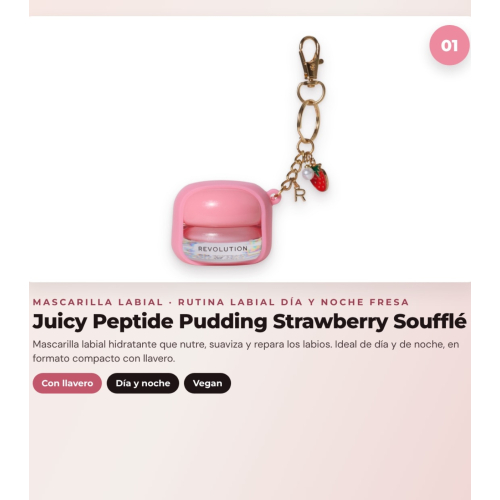 Makeup Revolution - Conjunto de Máscara labial Juicy Peptide Pudding - Strawberry Soufflé + Bálsamo labial Juicy Peptide - Strawberry + Óleo labial Aqua Drip Cooling