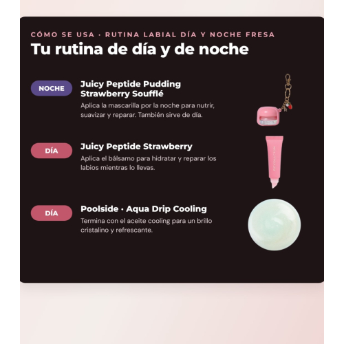Makeup Revolution - Conjunto de Máscara labial Juicy Peptide Pudding - Strawberry Soufflé + Bálsamo labial Juicy Peptide - Strawberry + Óleo labial Aqua Drip Cooling