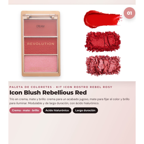 Makeup Revolution - Conjunto de Paleta de blushes Icon Blush - Rebellious Red + Paleta de bronzers Bronze Icon - Divine Fair + Paleta de iluminadores Highlight Icon - Rosy Gold Glow
