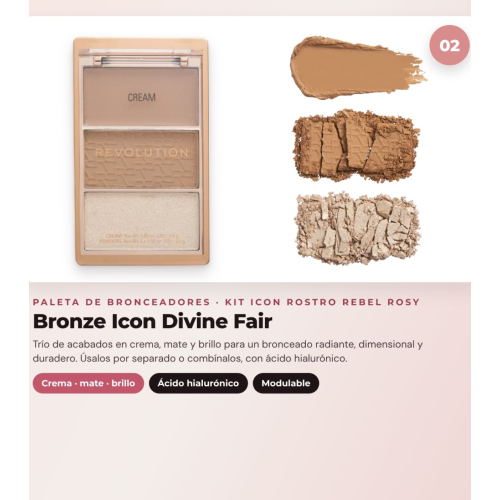 Makeup Revolution - Conjunto de Paleta de blushes Icon Blush - Rebellious Red + Paleta de bronzers Bronze Icon - Divine Fair + Paleta de iluminadores Highlight Icon - Rosy Gold Glow