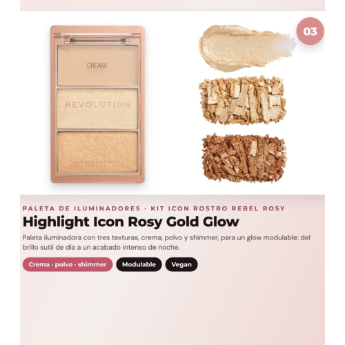 Makeup Revolution - Conjunto de Paleta de blushes Icon Blush - Rebellious Red + Paleta de bronzers Bronze Icon - Divine Fair + Paleta de iluminadores Highlight Icon - Rosy Gold Glow