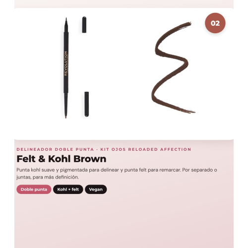 Makeup Revolution - Conjunto de Paleta de sombras Reloaded - Affection + Delineador de olhos Felt & Kohl Precision Dual Liner - Brown + Delineador de olhos Streamline Waterline Eyeliner Pencil - Silver