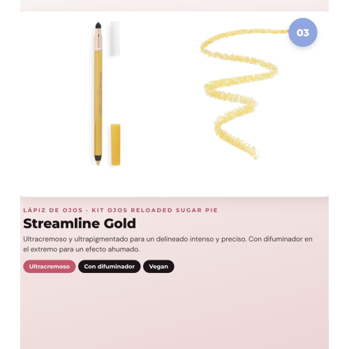 Makeup Revolution - Conjunto de Paleta de sombras Reloaded -  Sugar Pie + Delineador de olhos Kohl - Blue + Delineador de olhos Streamline Waterline Eyeliner Pencil - Gold