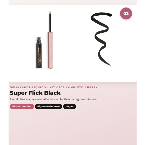 Makeup Revolution - Conjunto de Paleta de sombras The Cherry Icon + Delineador de olhos líquido Super Flick - Black + Delineador de olhos Streamline Waterline Eyeliner Pencil - Rose Gold