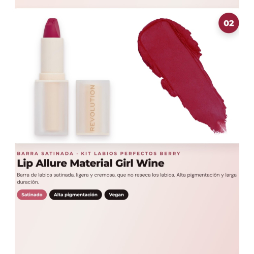 Makeup Revolution - Set de Perfilador de Lábios Pout Liner - Deepest Mauve + Barra de Lábios Satinada Lip Allure - Material Girl Wine + Óleo Labial em Barra Jelly - Watermelon Crush Red