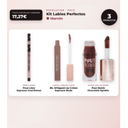 Makeup Revolution - Set de Perfilador de Lábios Pout Liner - Espresso Cool Brown + Labial Líquido IRL Whipped Lip Crème - Espresso Nude + Brilho de Lábios com Shimmer Pout Bomb - Chocolate Sparkle