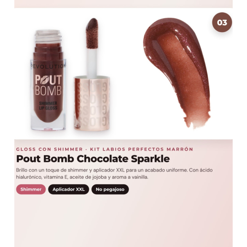 Makeup Revolution - Set de Perfilador de Lábios Pout Liner - Espresso Cool Brown + Labial Líquido IRL Whipped Lip Crème - Espresso Nude + Brilho de Lábios com Shimmer Pout Bomb - Chocolate Sparkle