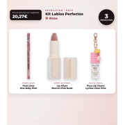 Makeup Revolution - Set de Perfilador de Lábios Pout Liner - Kiss Baby Pink + Barra de Lábios Satinada Lip Allure - Brunch Pink Nude + Óleo Labial Pout Lip Charm - Lychee Clear Pink