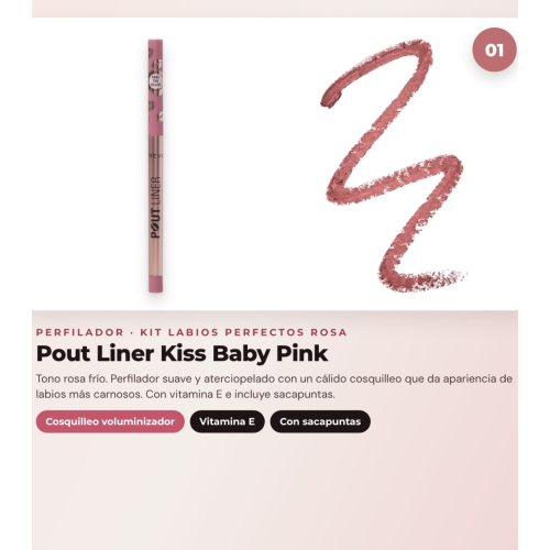 Makeup Revolution - Set de Perfilador de Lábios Pout Liner - Kiss Baby Pink + Barra de Lábios Satinada Lip Allure - Brunch Pink Nude + Óleo Labial Pout Lip Charm - Lychee Clear Pink