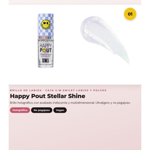 Makeup Revolution - Conjunto *S.W.Smiley* - Brilho labial Stellar Shine + Brilho labial Pink Bliss + Bálsamo para lábios e bochechas pH + Pós soltos Sunshine