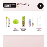 Makeup Revolution - Conjunto *S.W.Smiley* - Pincéis On Cloud Nine + Esponja de maquilhagem suave + Brilho labial Happy Pout + Máscara de pestanas Dazzle Pop + Delineador de olhos Winky Flick Double-Ended