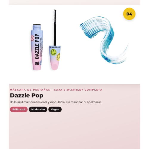 Makeup Revolution - Conjunto *S.W.Smiley* - Pincéis On Cloud Nine + Esponja de maquilhagem suave + Brilho labial Happy Pout + Máscara de pestanas Dazzle Pop + Delineador de olhos Winky Flick Double-Ended