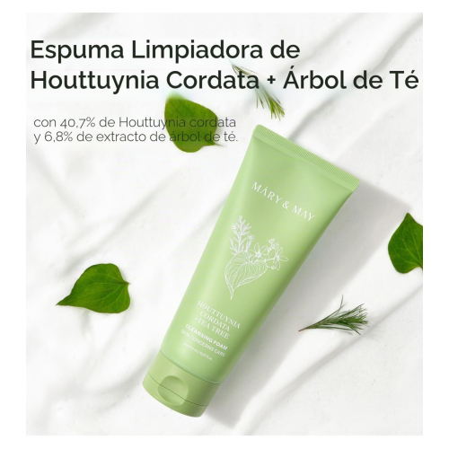 Mary & May - Limpador facial em espuma purificante Houttuynia Cordata + Tea Tree