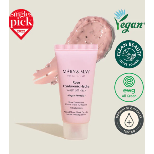Mary & May - Máscara facial Rose Hyaluronic Hydra Wash off