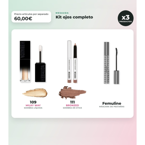 Mesauda - Pack olhos Galactic Shadow 109: Milky Way + Drawmatic Shadow 111: Bronzed + Máscara Femuline