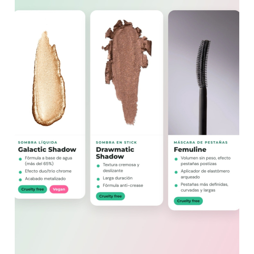 Mesauda - Pack olhos Galactic Shadow 109: Milky Way + Drawmatic Shadow 111: Bronzed + Máscara Femuline