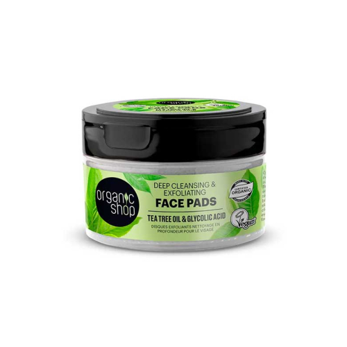 Organic Shop - Discos Faciais Esfoliantes de Limpeza Profunda - Óleo de Tea Tree e Ácido Glicólico