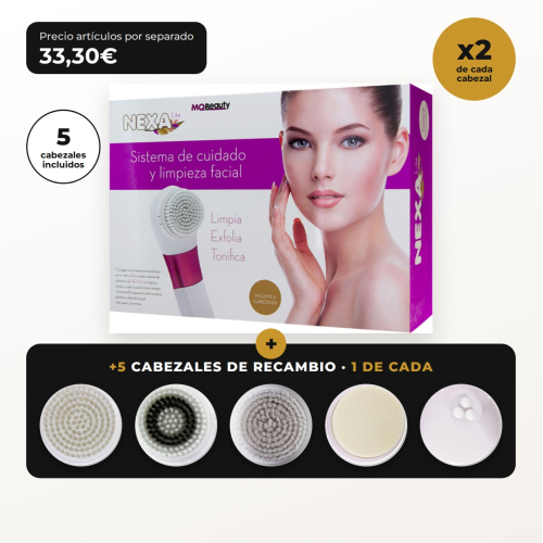 Pack NEXA Lite da MQBeauty – Sistema de Limpeza Facial por Vibração + 5 Cabeçais de Substituição (10 Cabeçais no Total)