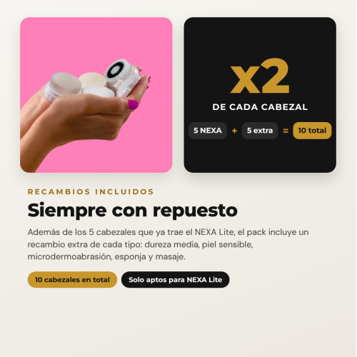 Pack NEXA Lite da MQBeauty – Sistema de Limpeza Facial por Vibração + 5 Cabeçais de Substituição (10 Cabeçais no Total)