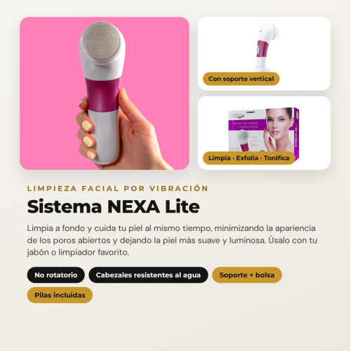 Pack NEXA Lite da MQBeauty – Sistema de Limpeza Facial por Vibração + 5 Cabeçais de Substituição (10 Cabeçais no Total)