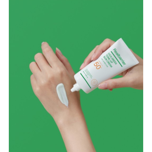 Real Barrier - Protetor solar com Centella Asiatica CICA Green Tone-Up SPF 50 PA++++ - Pele sensível e avermelhada