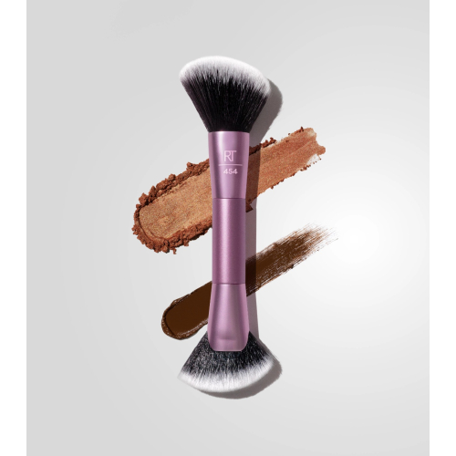 Real Techniques - Pincel de contorno, blush e bronzeador de ponta dupla Angled Fan Finishing