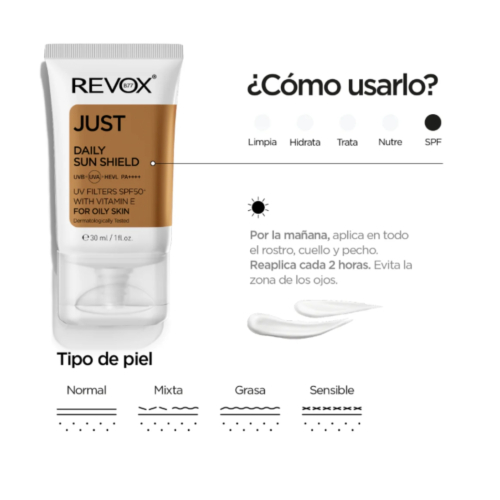 Revox - *Just* - Protetor solar diário SPF50+ com vitamina E para pele oleosa